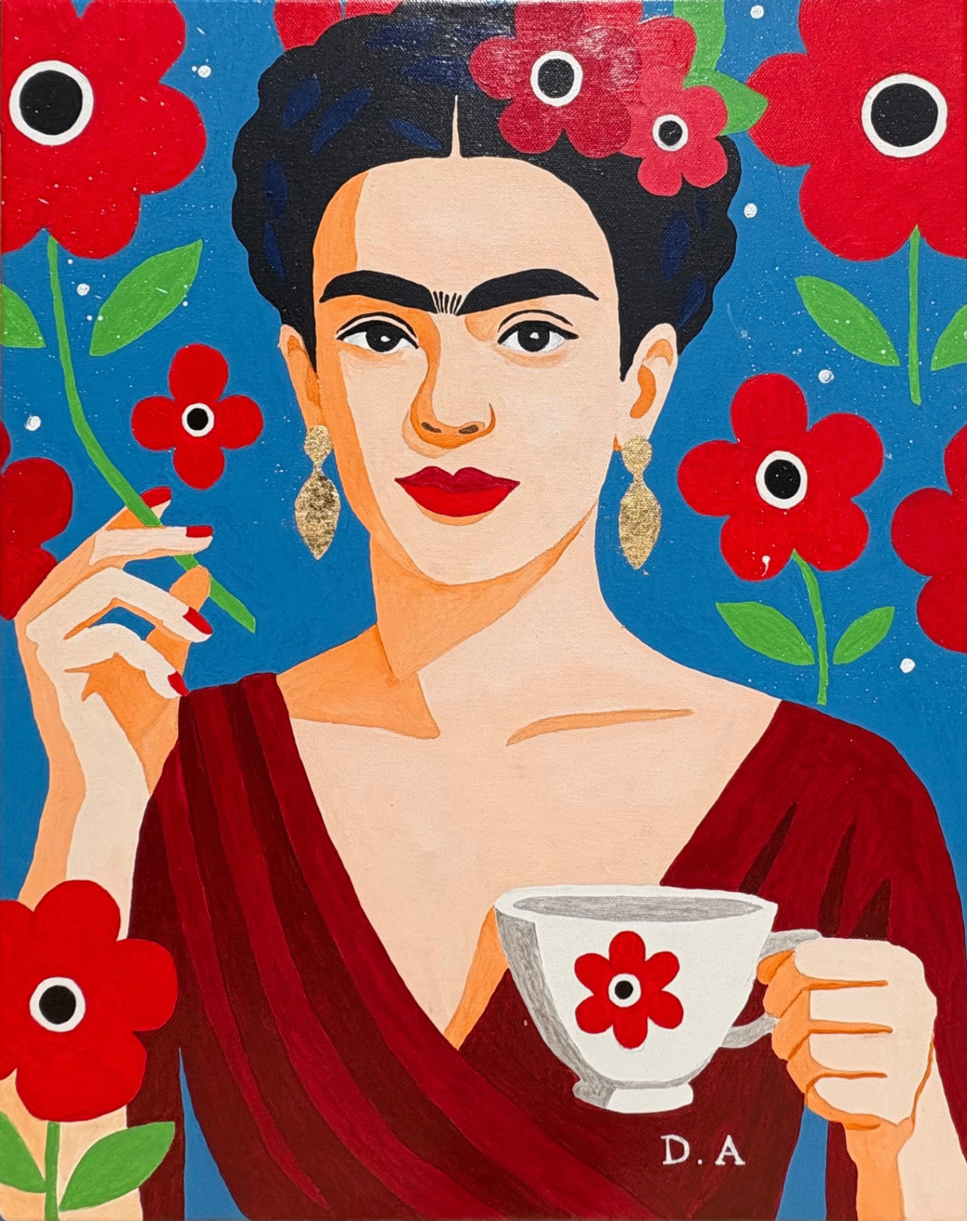 Obraz Doroty — Frida z filiżanką i kwiatami