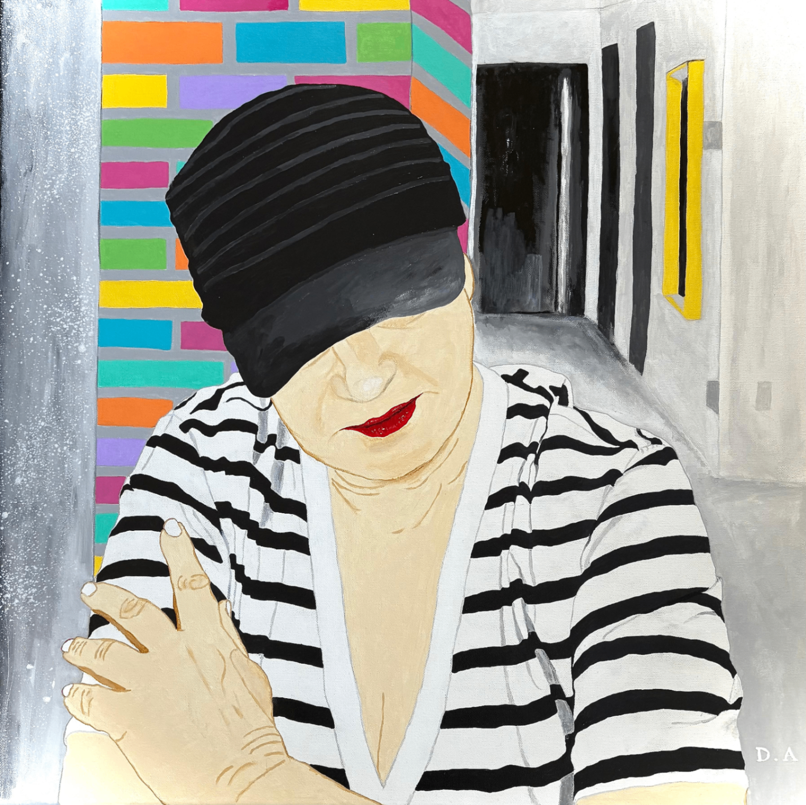 Obraz Doroty — kobieta w pasiastej bluzce i czarnym turbanie